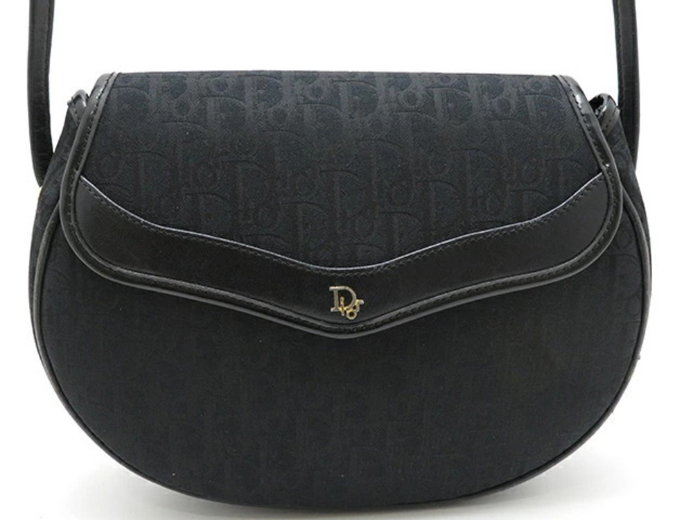 Christian Dior Trotter Shoulder Bag Black Canvas Leather